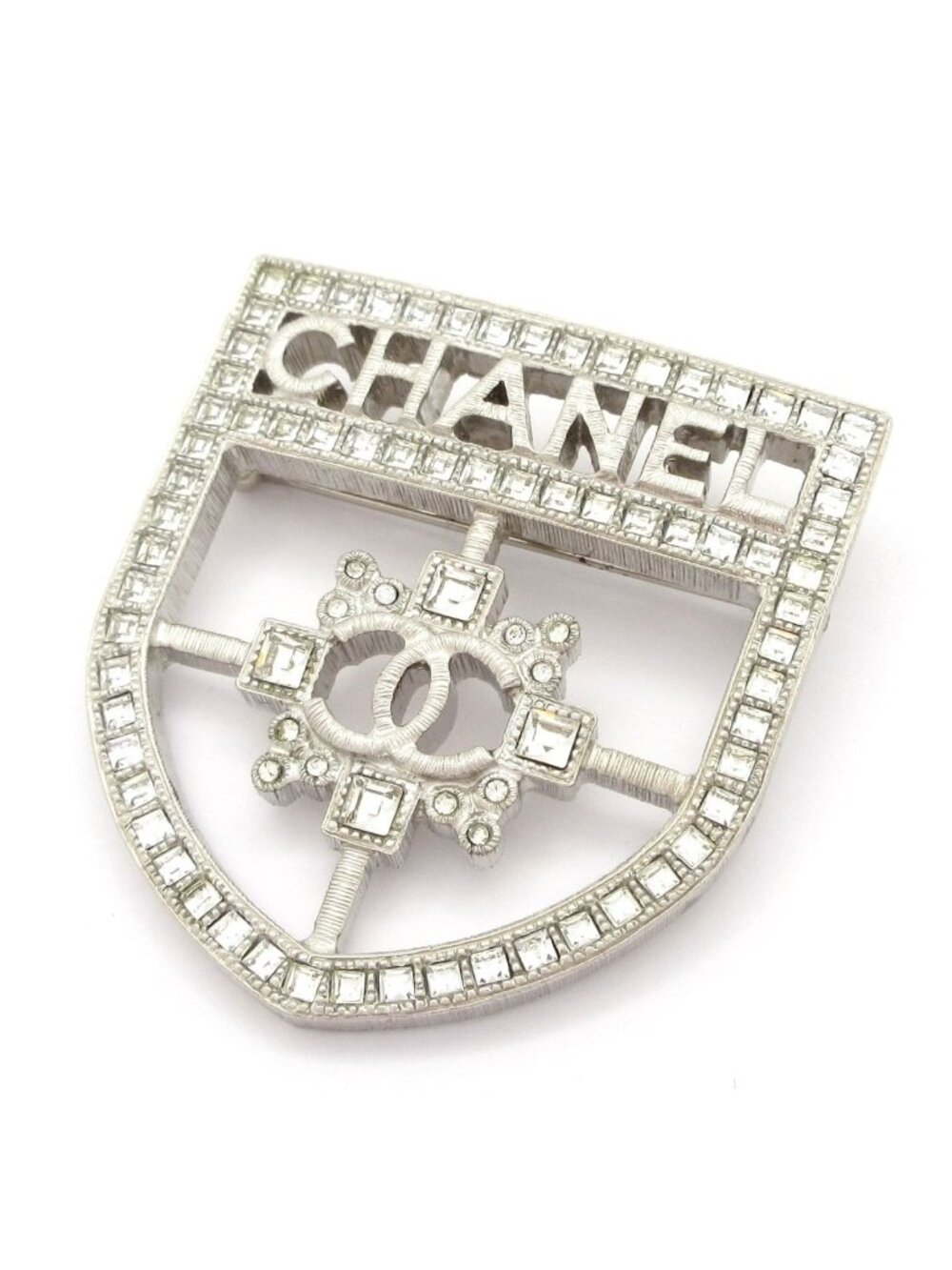 Chanel Brooch Silver Clear Emblem